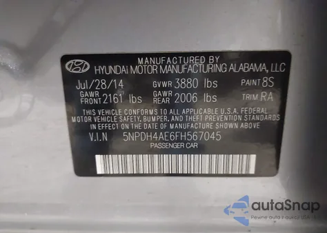 2015 Hyundai Elantra Se z USA, uszkodzony, nr VIN 5NPDH4AE6FH567045